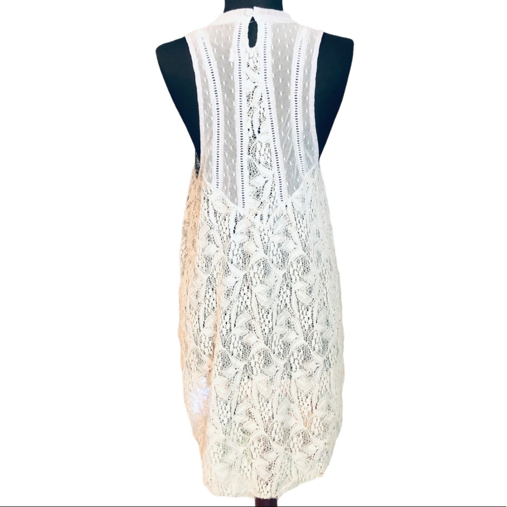 Free People S/PLight Blue Gray Modern Dot Lace High Neck Fashion Tunic Top Small - Picture 7 of 13